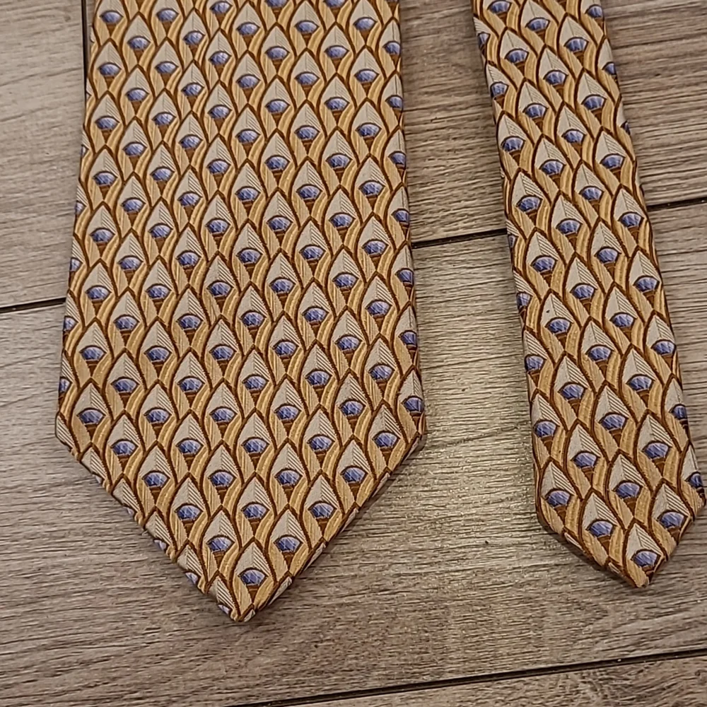 ROBERT TALBOTT Best of‎ Class Metallic Gold Blue Abstract Mens Silk Tie